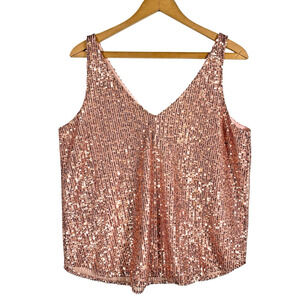 Loft Tank Top Size Medium NEW Pink Sequin Party Showgirl Core Glam Holiday